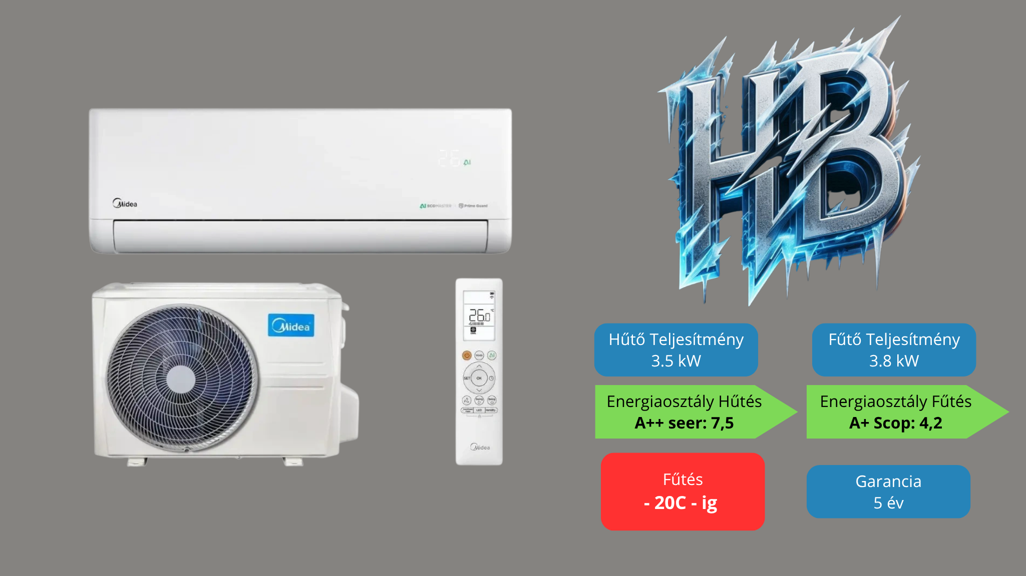 Midea Solunar 3.5 kw, telepítve 3M alapszereléssel