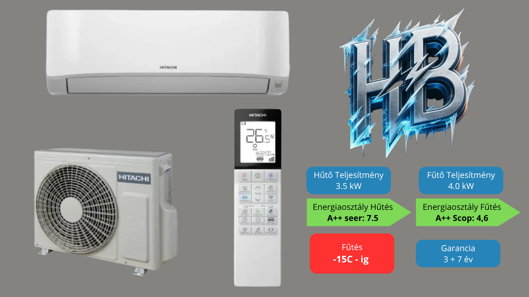 Hitachi New Airhome 400 3,5 kW, telepítve 3M alapszereléssel