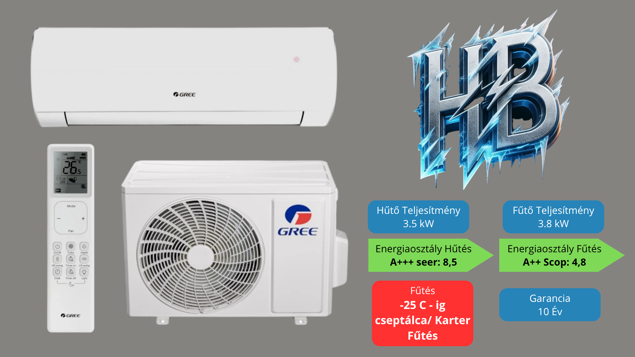GREE COMFORT PRO 3.5 kw, telepítve 3M alapszereléssel